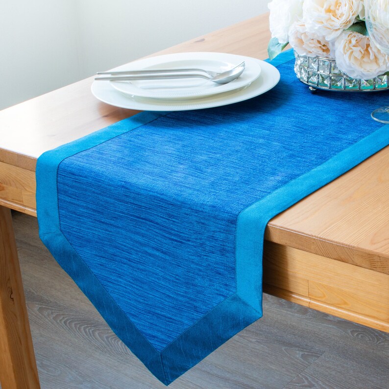 Blue Side Table Runners 36 inch Long V Ends For Etsy