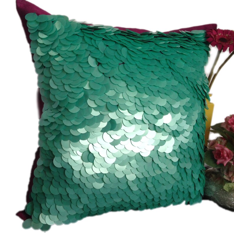 Turquoise Sequins Pillow Turquoise Decorative Pillow Fish Etsy