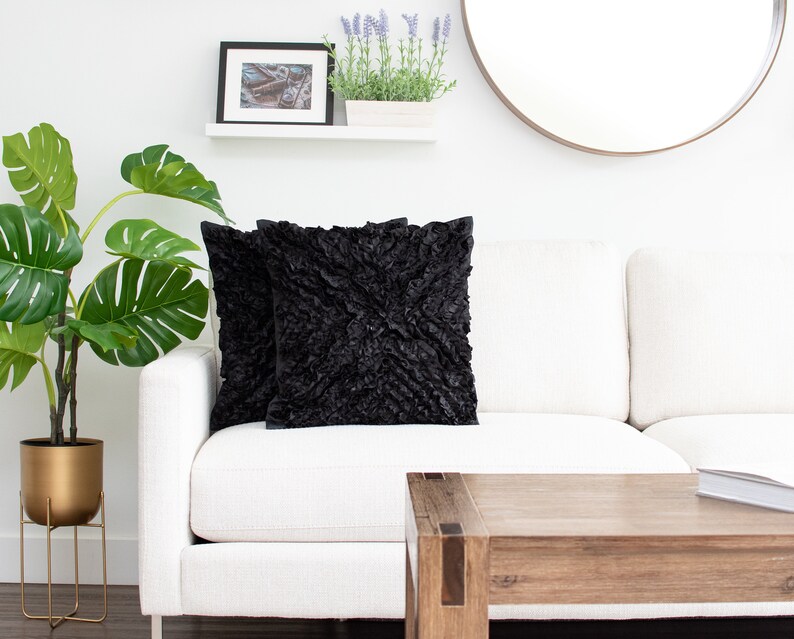 Black Textured Euro Sham Pillow Cover With Ruffles 26x26 Etsy