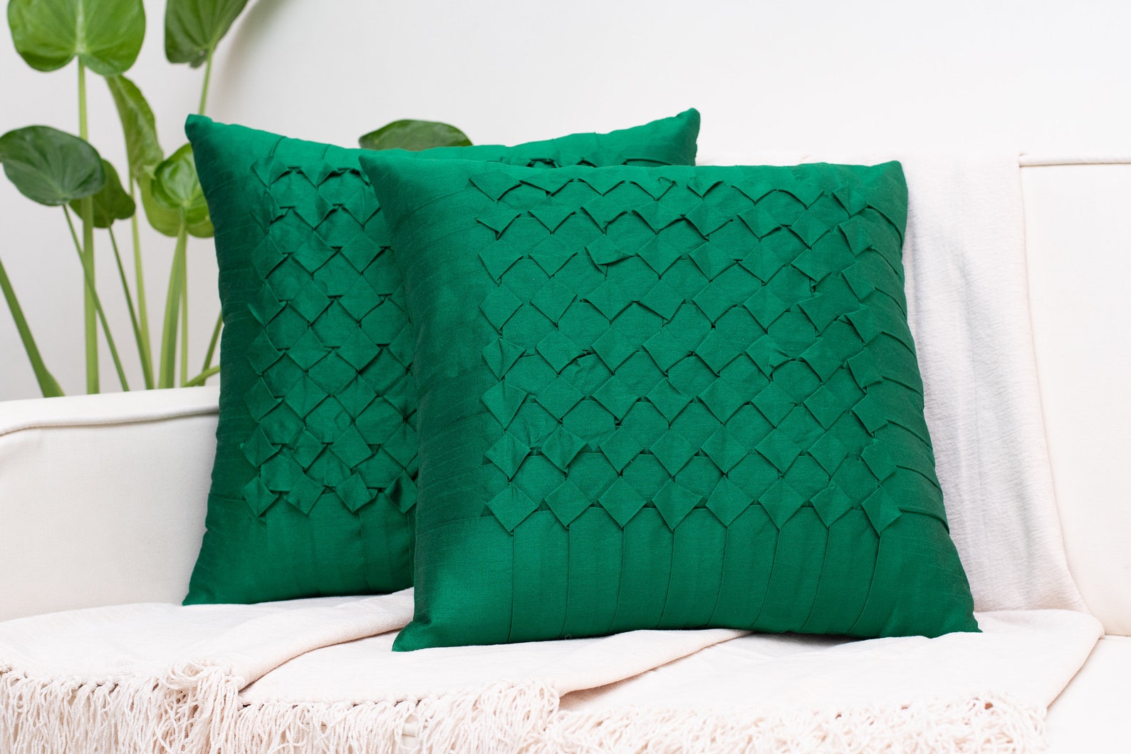 Emerald Green Throw Pillow Covers 16x16 inch Box Pleated Etsy