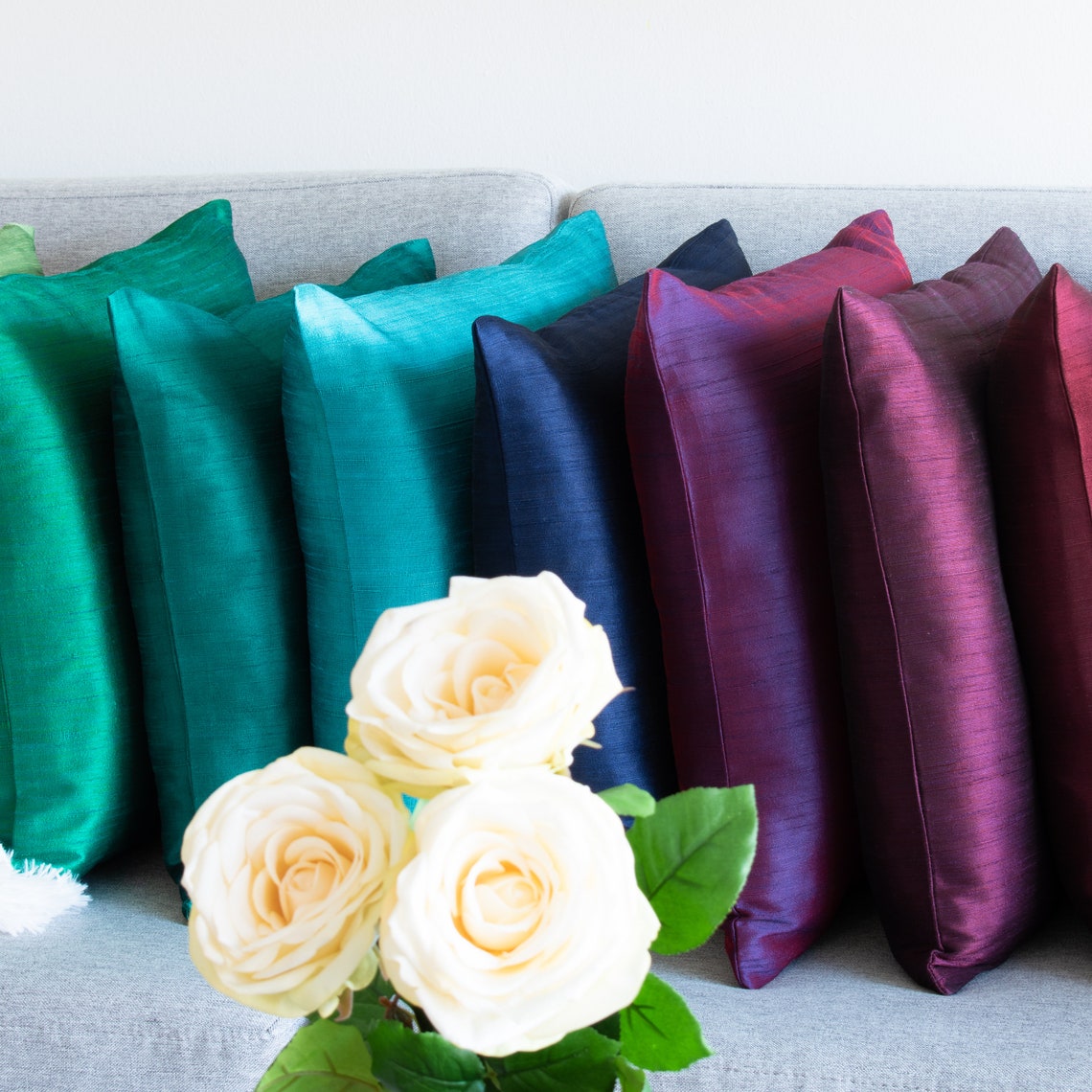 Teal Accent Pillow Covers 22x22 inch Faux Silk wth Slub Etsy