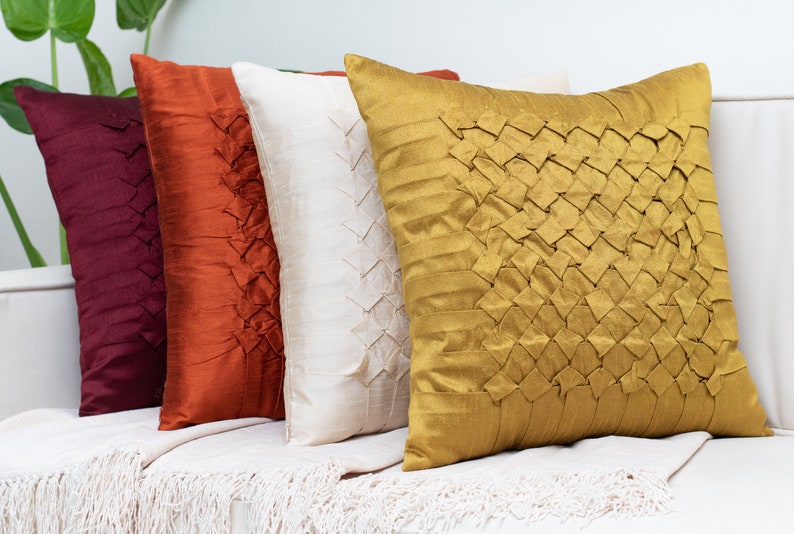 Maroon Throw Pillow Covers 16x16 Inch Box Pleated Etsy