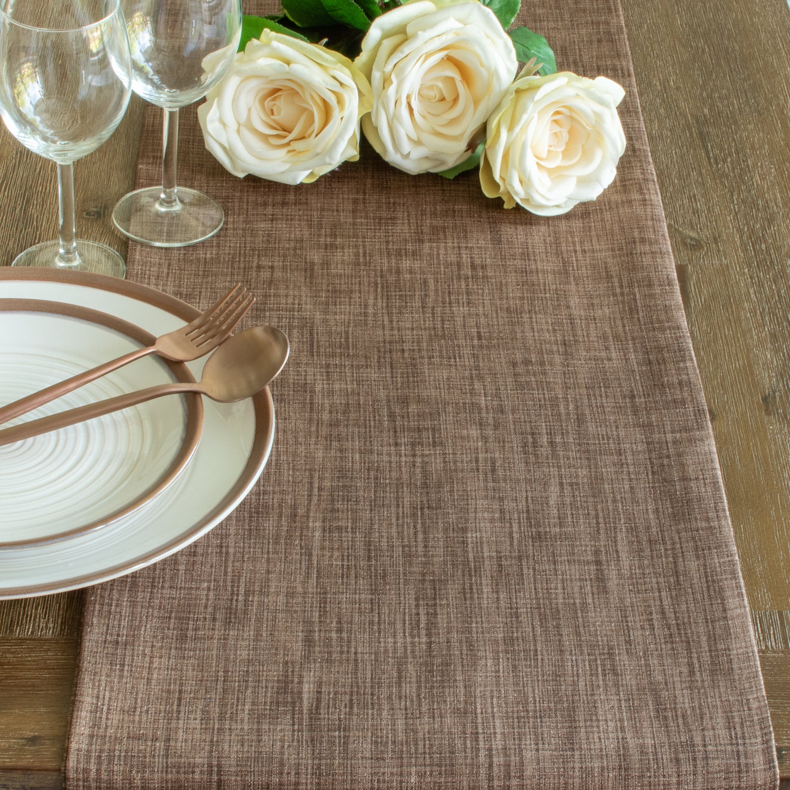 Brown Table Runner With Ruffles 90 inches long For Dining Etsy