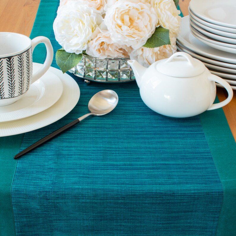 Teal Blue Long Table Runner 120 Inches Long V Ends for Etsy