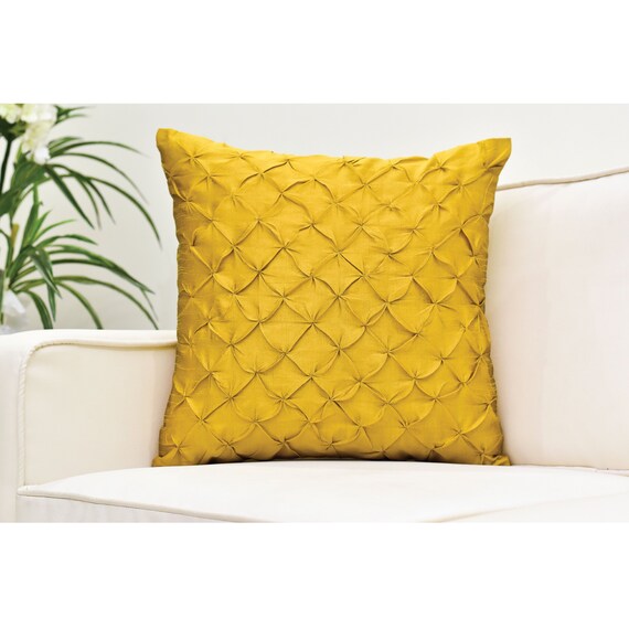 Mustard Yellow Throw Pillow Cover Pinch Pleat Textured Etsy