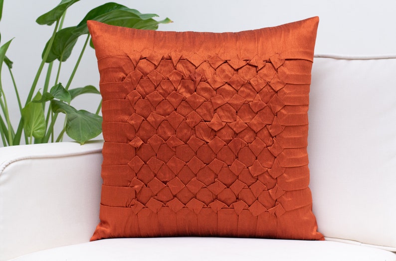 Rust Throw Pillow Covers 16x16 inch Box Pleated Decorative Etsy