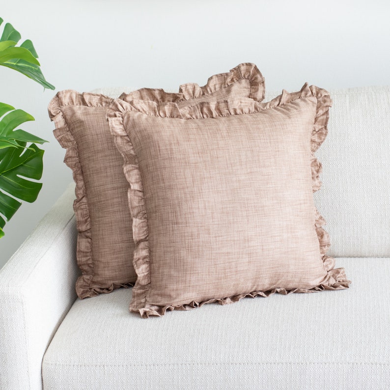Oatmeal Solid Decorative Pillow Cover With Frills 22x22 Inch Etsy