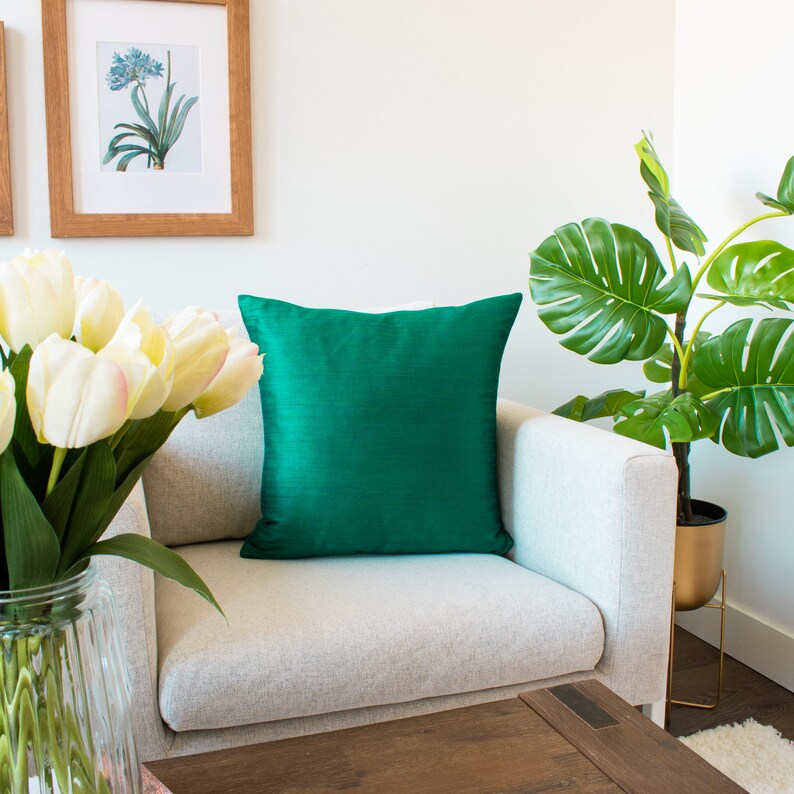 Emerald Green Throw Pillow Covers 16x16 inch Faux Silk wth Etsy