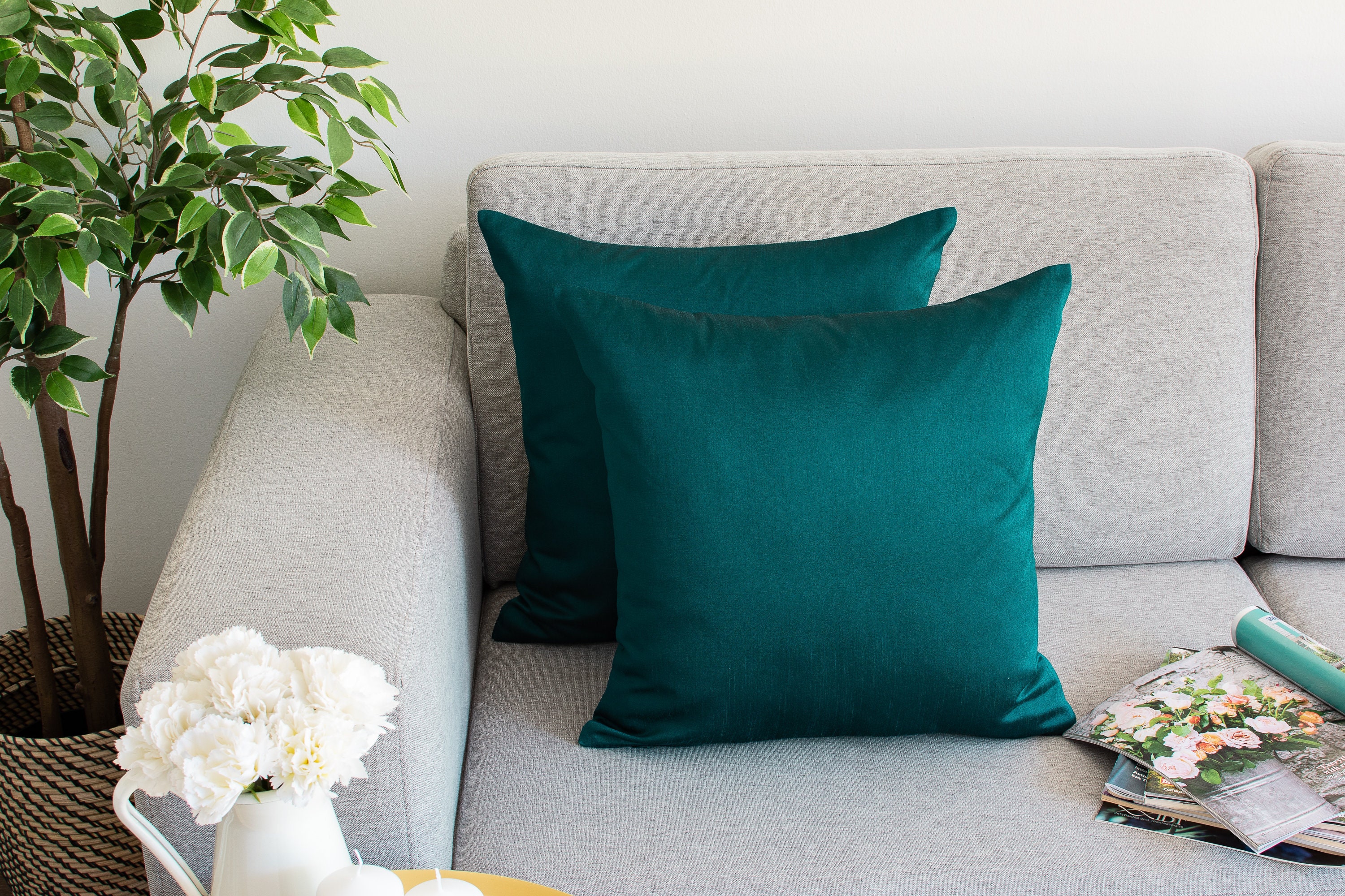 Teal Pillow Covers Set of 2 Solid Style Etsy