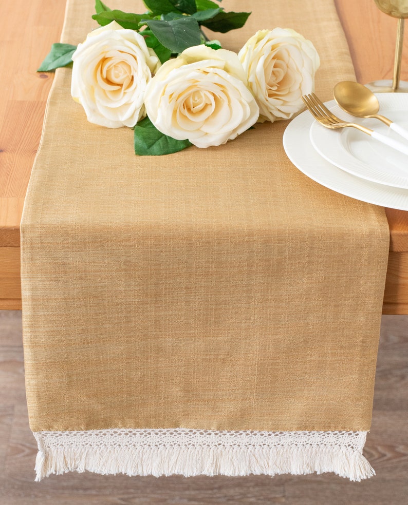 Gold Long Table Runner 120 inches long Macrame Crochet Lace Etsy