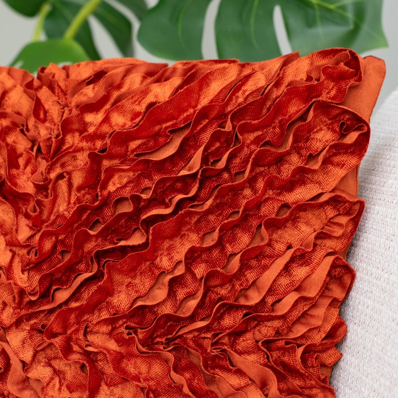 Rust Textured Throw Pillow Cover with Ruffles 18x18 inch Etsy