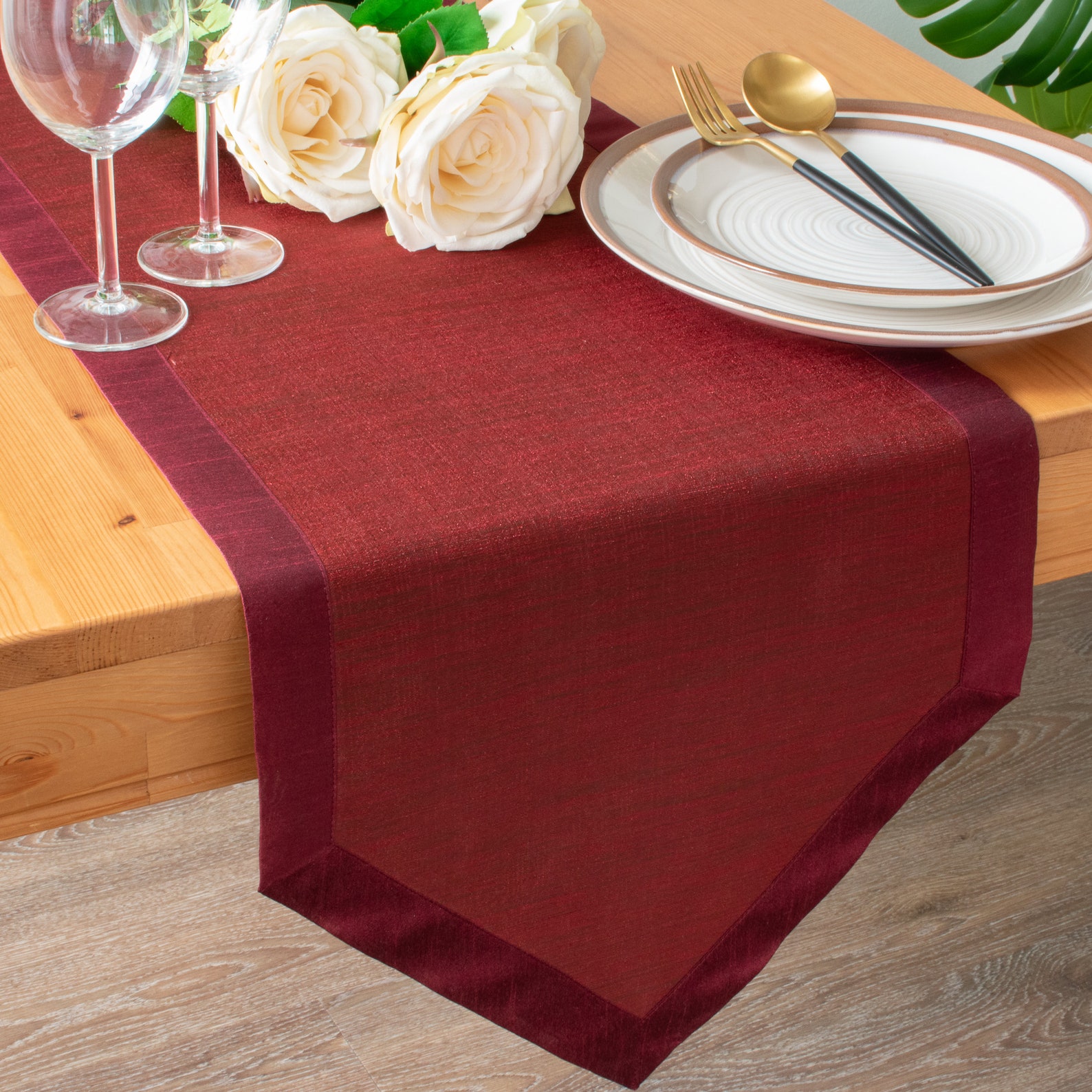 Brick Red Side Table Runners 36 Inch Long V Ends for Etsy