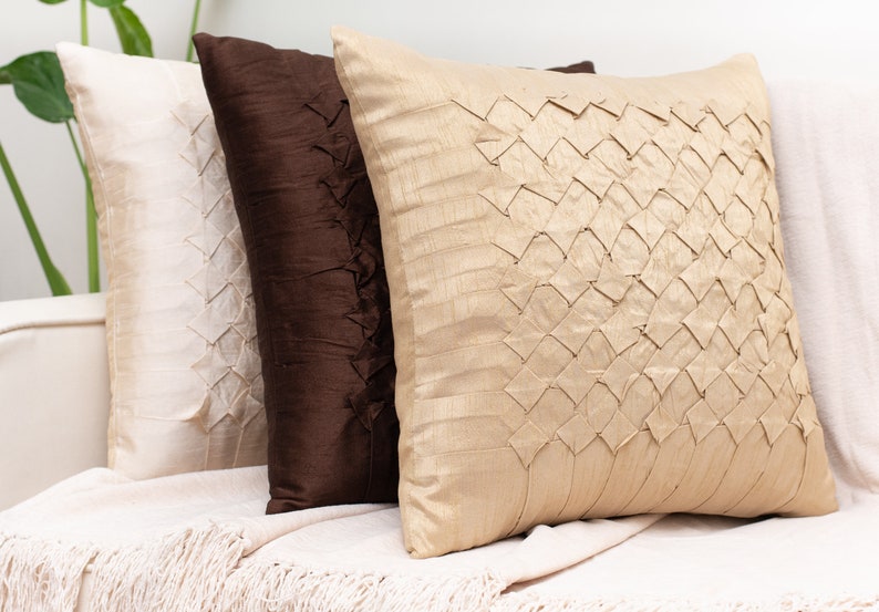 Gold Accent Pillow Covers 22x22 inch Box Pleated Decorative Etsy