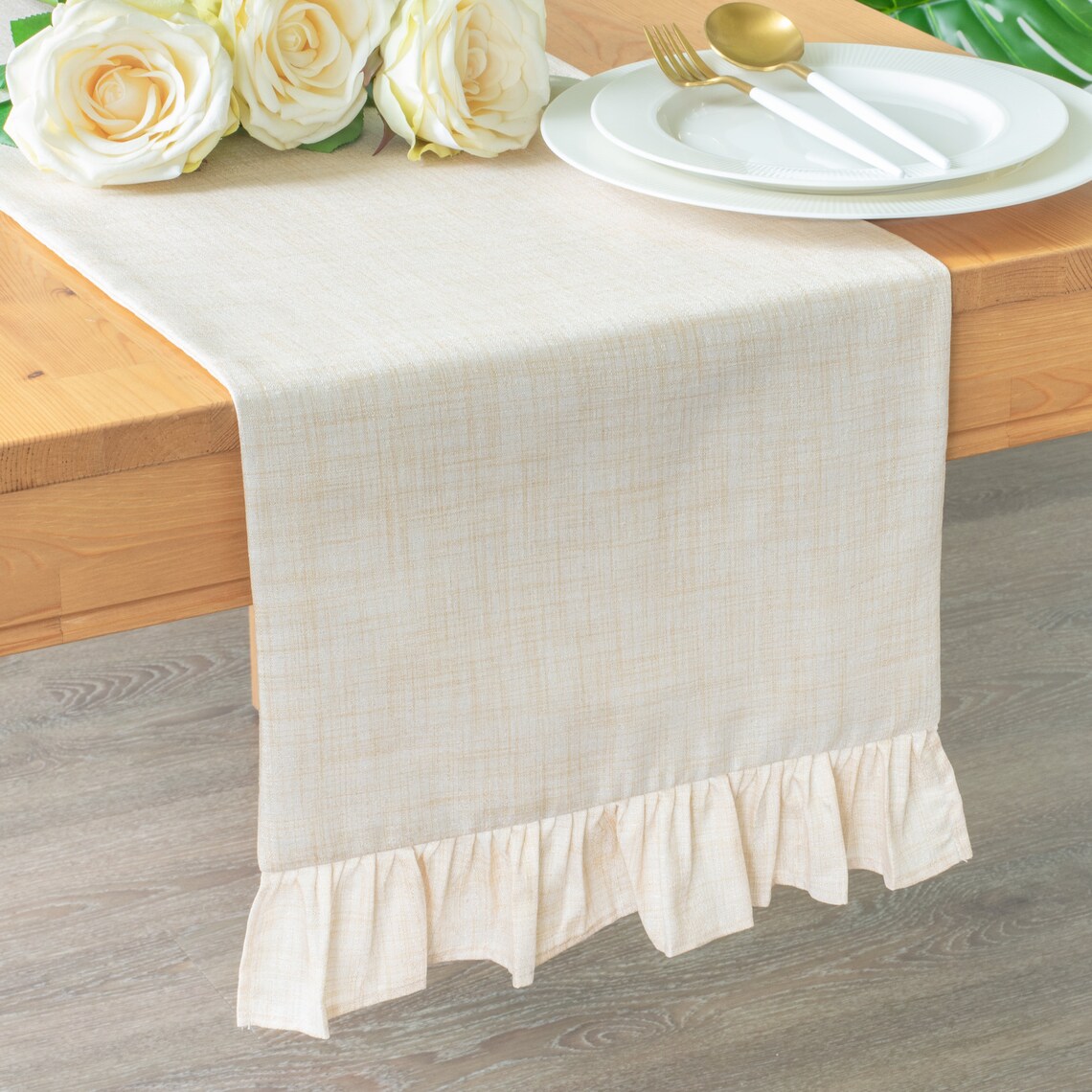 Ivory Kitchen Table Runner With Ruffles 72 inches long For Etsy