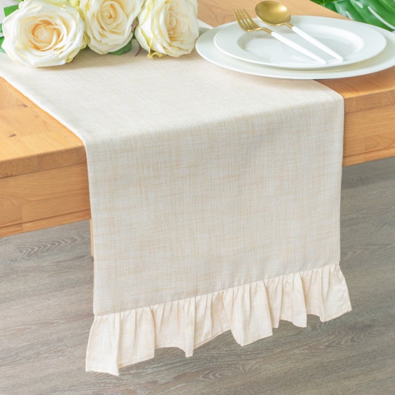 Ivory Extra Long Table Runner With Ruffles 120 Inches for Etsy