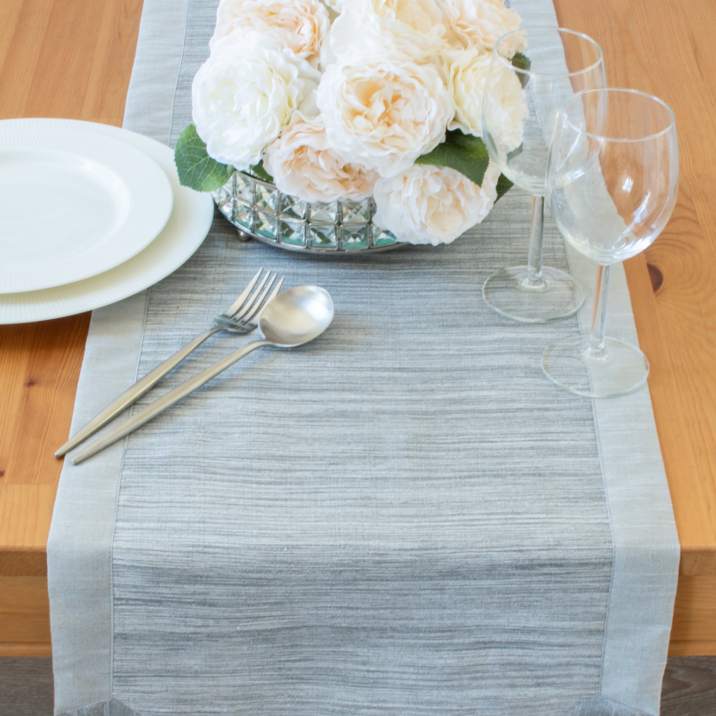 Silver Long Table Runner 120 inches long V Ends For Etsy