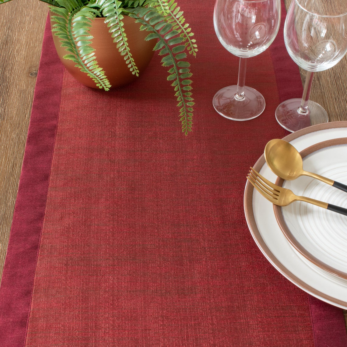 Brick Red Side Table Runners 36 Inch Long V Ends for Etsy