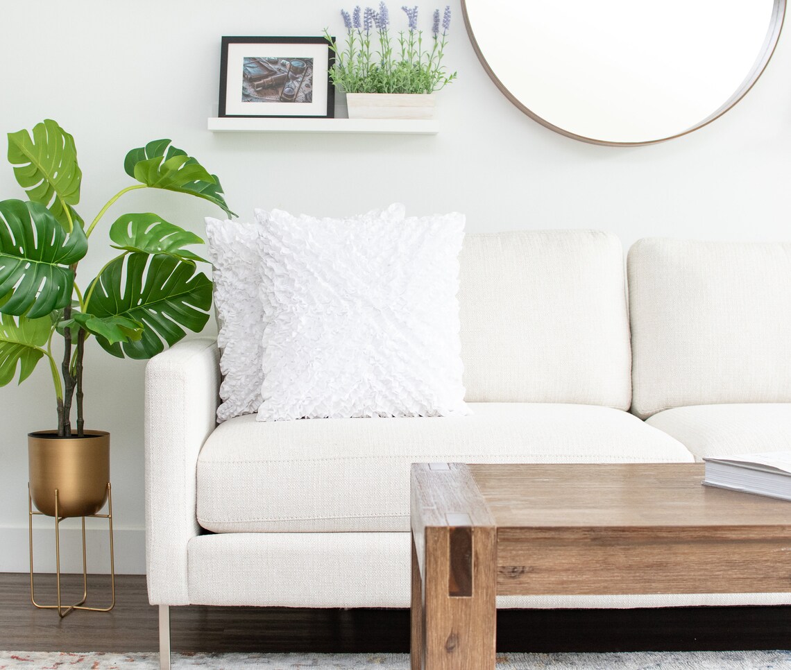 White Textured Euro Sham Pillow Cover With Ruffles 26x26 Etsy