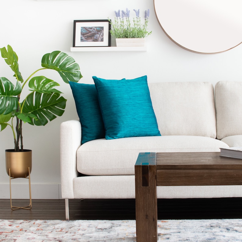 Teal Blue Decorative Pillow Cover 22x22 Inch for Sofa Couch Etsy