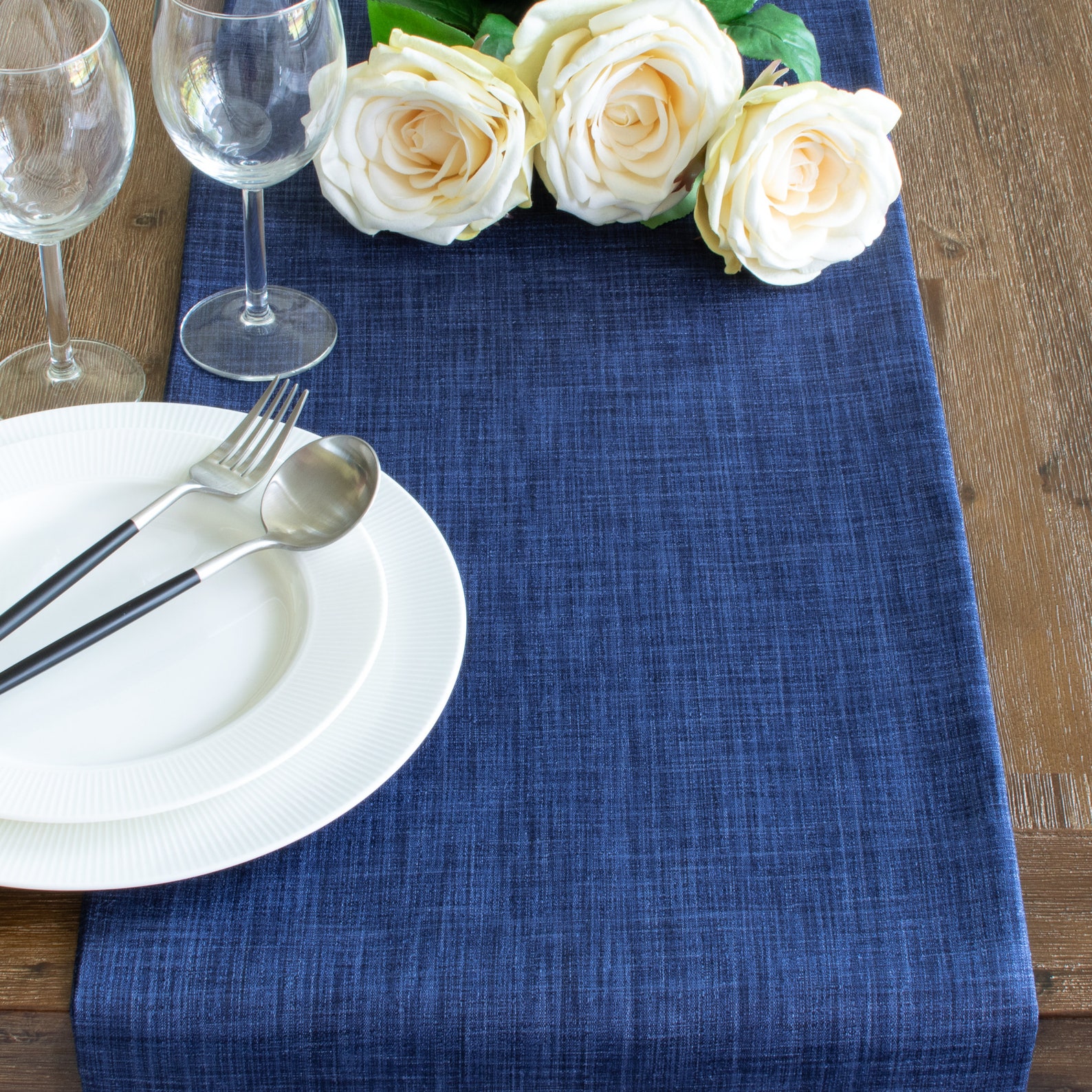 Dark Blue Extra Long Table Runner With Ruffles 120 inches Etsy