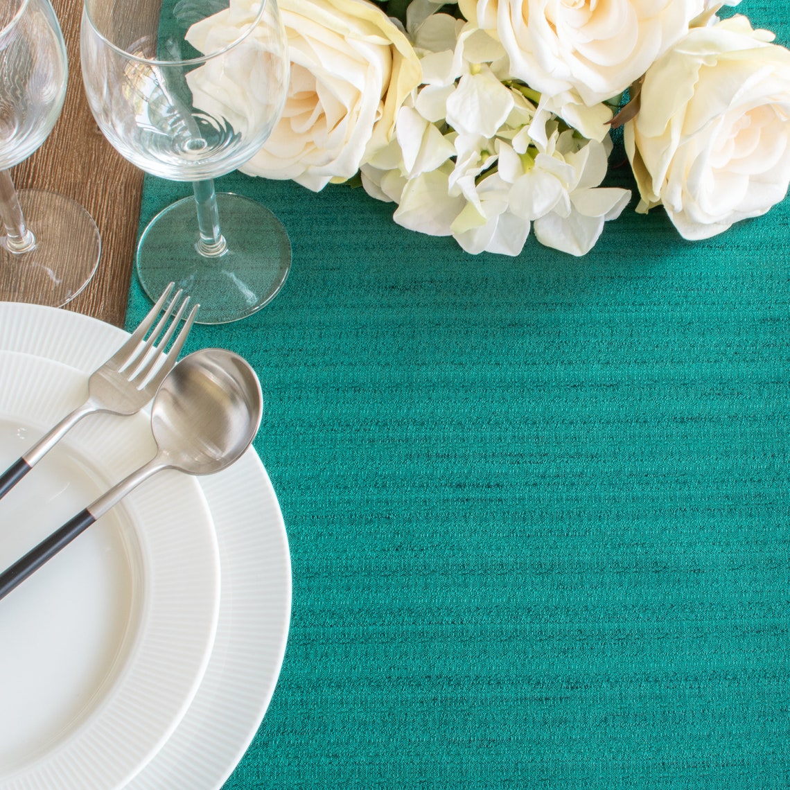 Dark Teal Kitchen Table Runner With Pom Pom Trimming 90 Inches Etsy