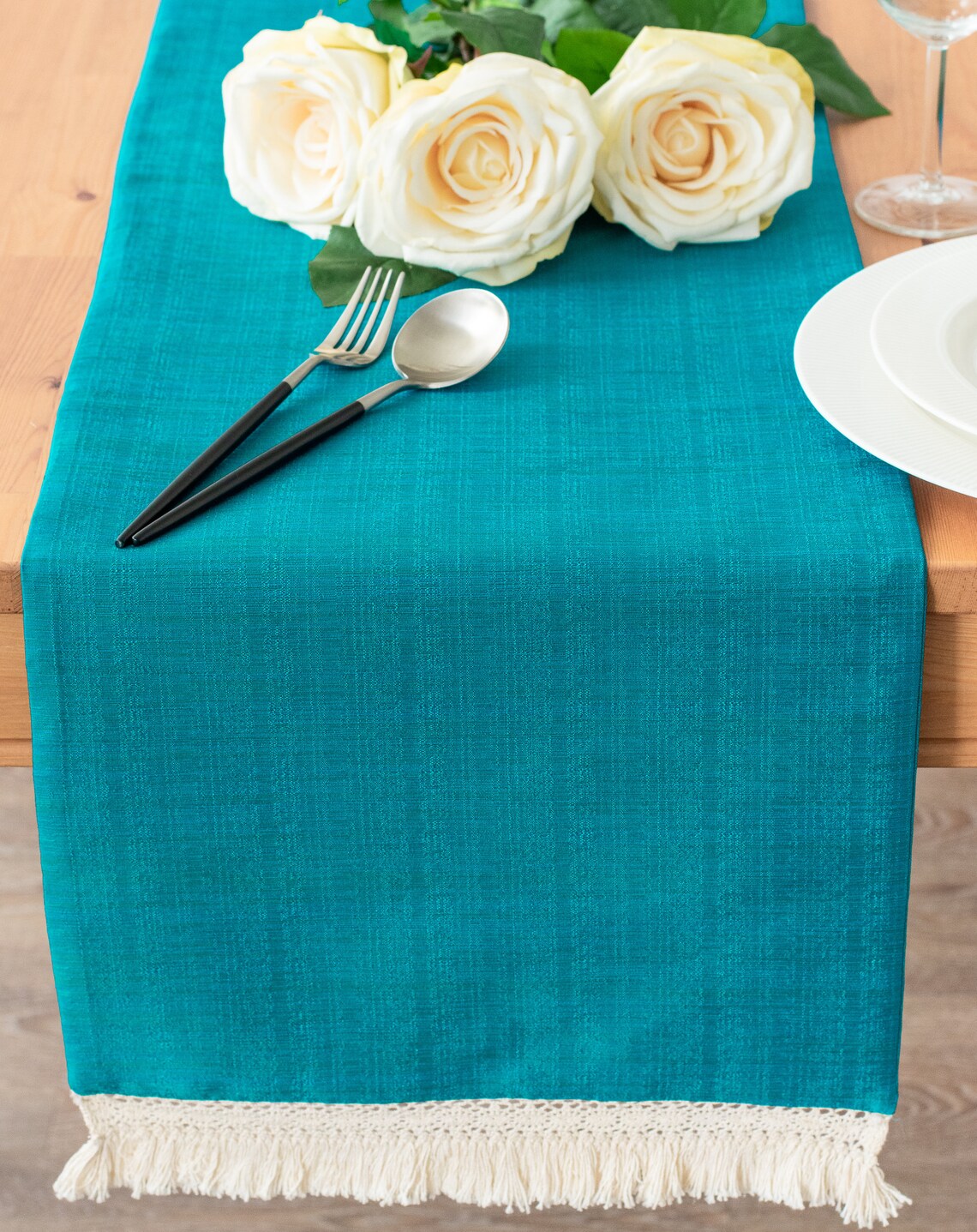 Turquoise Long Table Runner 120 inches long Macrame Crochet Etsy