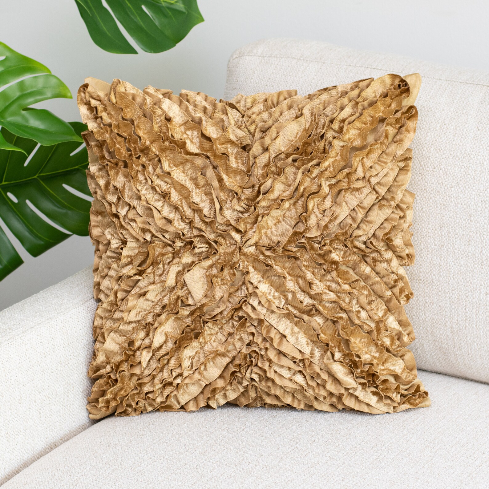 Gold Textured Decorative Pillow Cover with Ruffles 22x22 Etsy