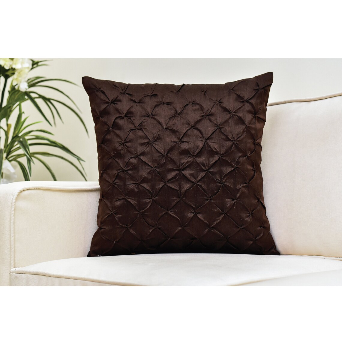 Dark Brown Throw Pillow Cover Pinch Pleat Textured Pillow Etsy