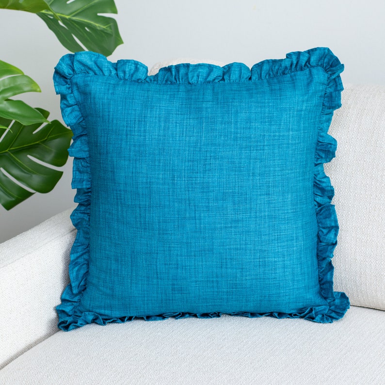 Turquoise Solid Euro Sham Pillow Cover With Frills 26x26 Etsy