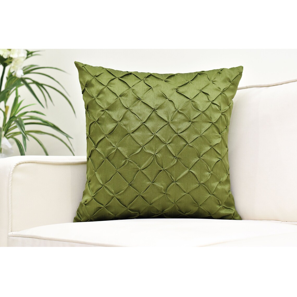 Moss Green Throw Pillow Cover Pinch Pleat Textured Pillow Etsy