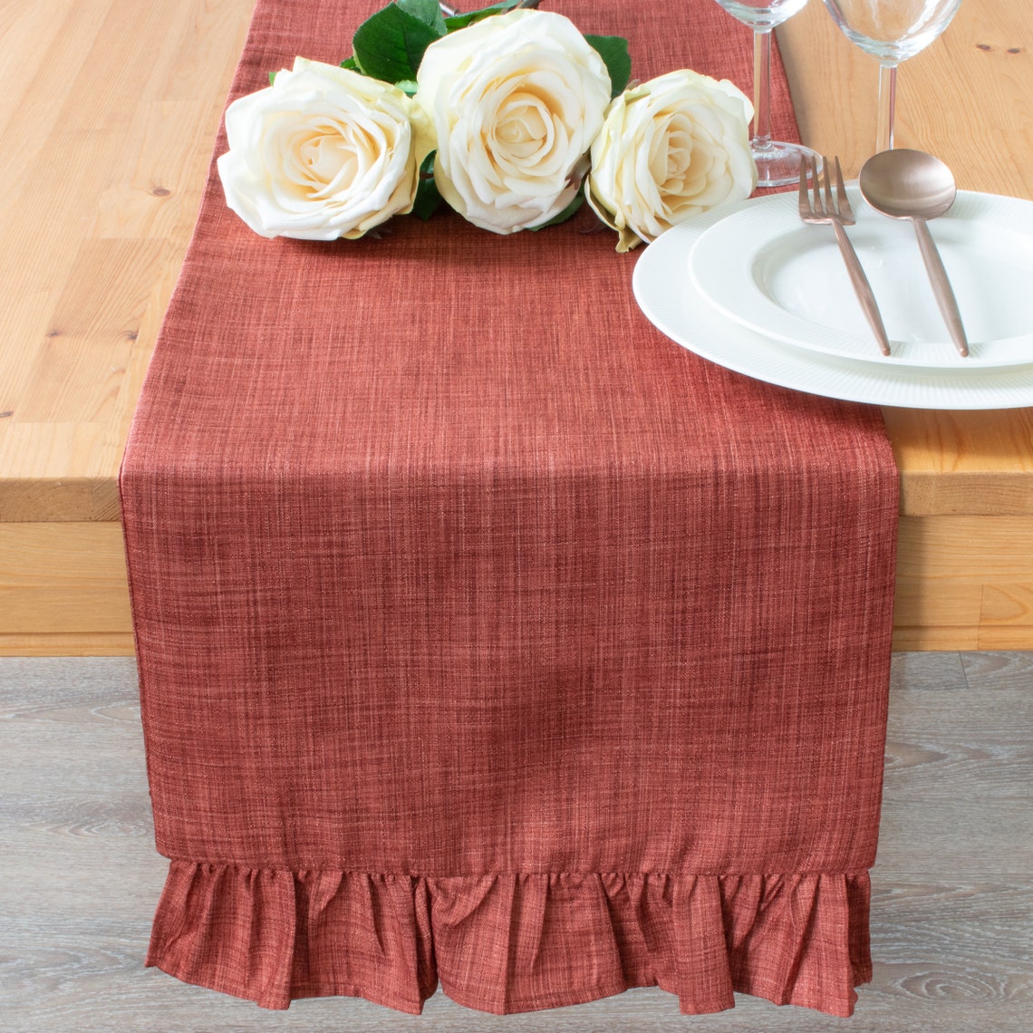 Rust Dresser Scarf With Ruffles 48 inch Long Runner for Etsy