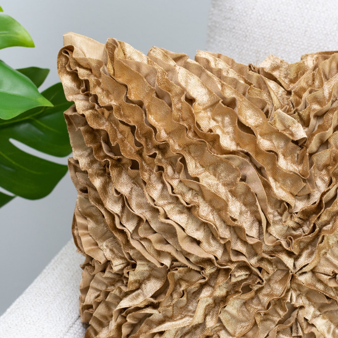 Gold Textured Accent Pillow Cover with Ruffles 12x12 inch Etsy