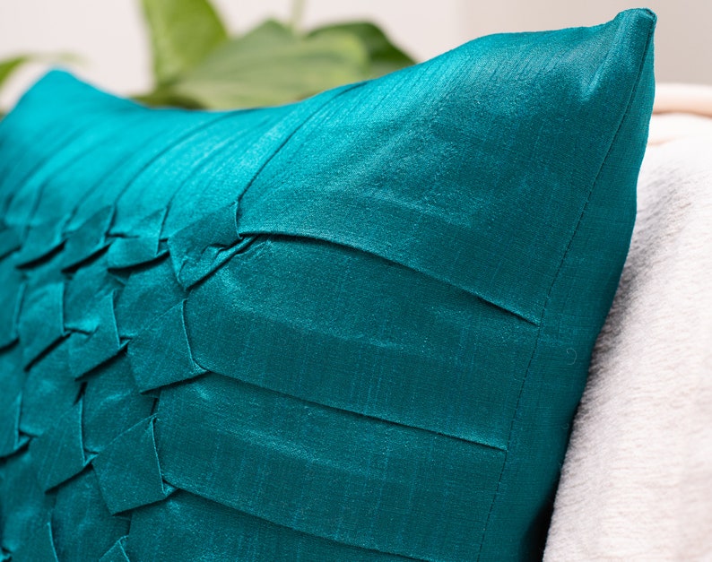 Dark Teal Throw Pillow Covers 16x16 inch Box Pleated Etsy