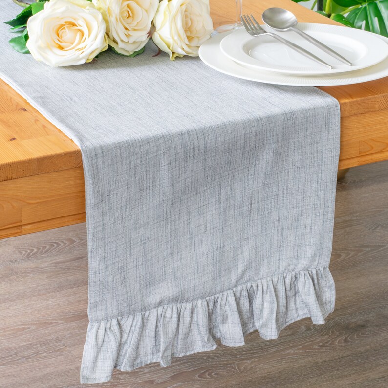 Grey Extra Long Table Runner With Ruffles 120 inches For Etsy
