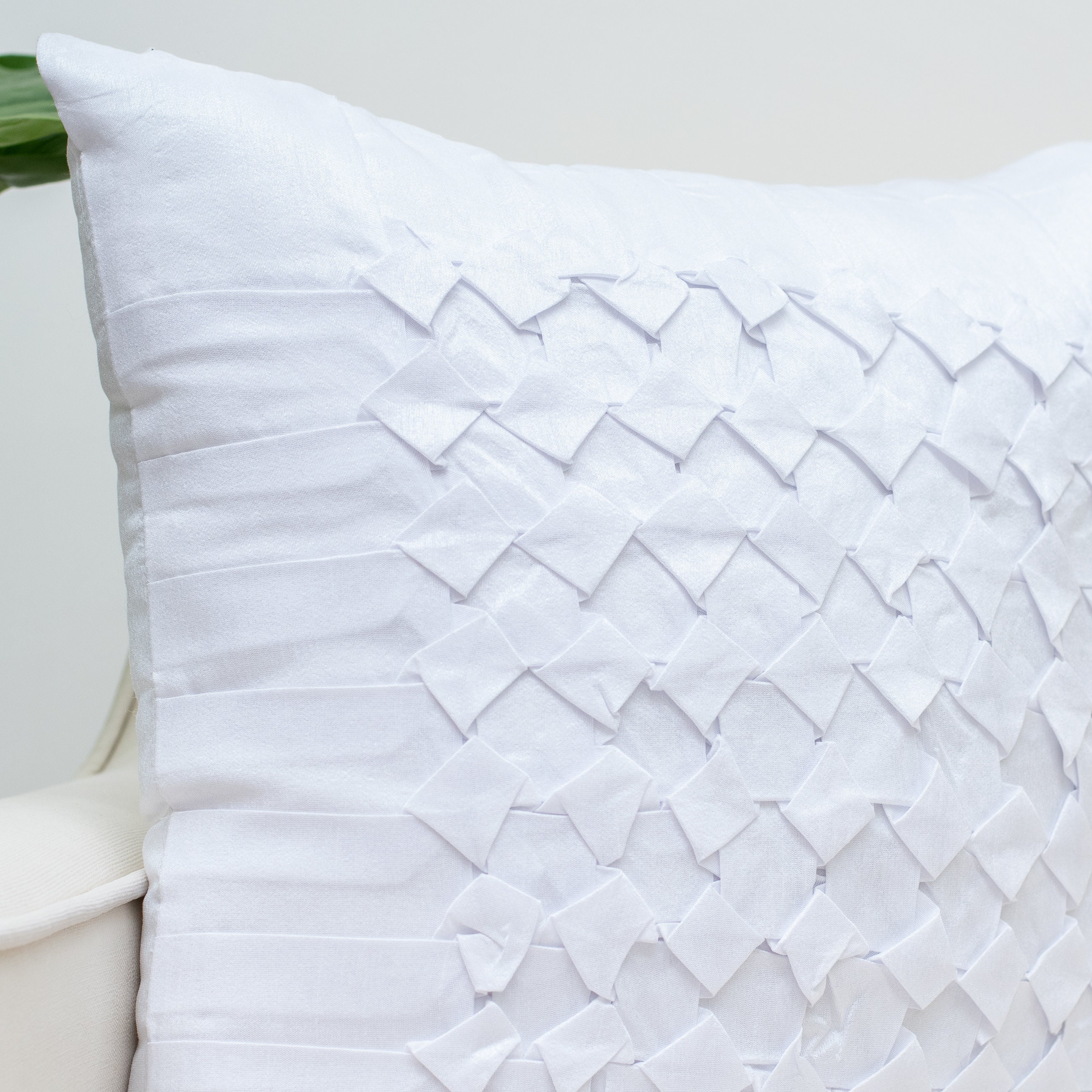 White Throw Pillow Covers 16x16 inch Box Pleated Decorative Etsy