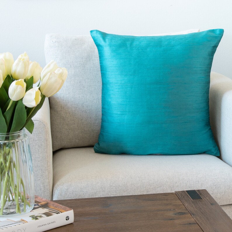 Teal Euro Shams 26x26 Inch Faux Silk Wth Slub Texture Etsy