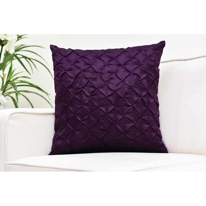 Deep Purple Throw Pillow Cover Pinch Pleat Textured Pillow Etsy
