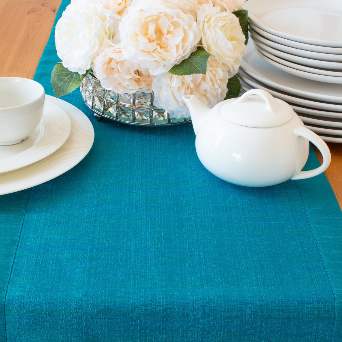 Turquoise Side Table Runners 36 Inch Long V Ends for Etsy
