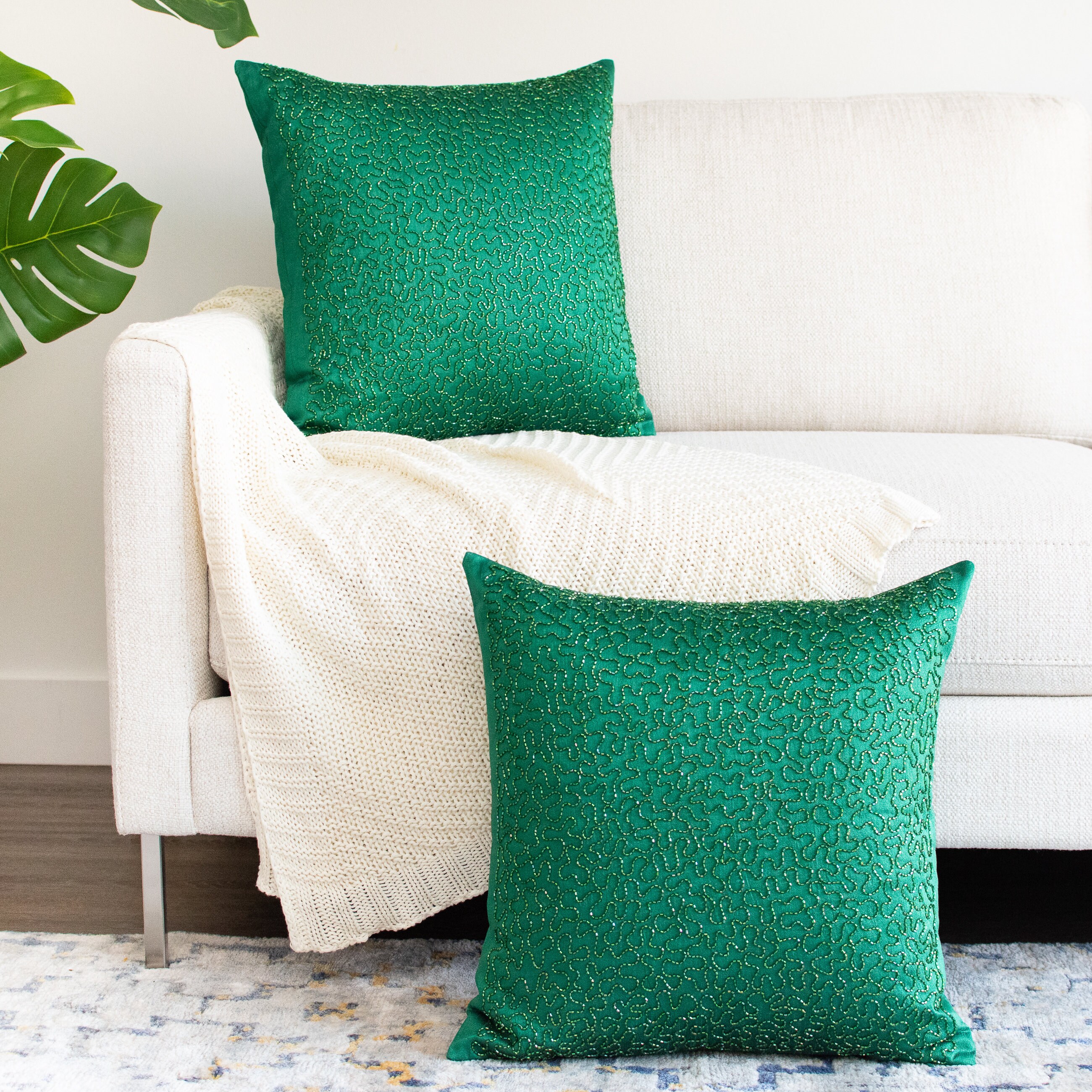 Emerald Green Embroidered Pillow Cover 12x12 inch Luxurious Etsy