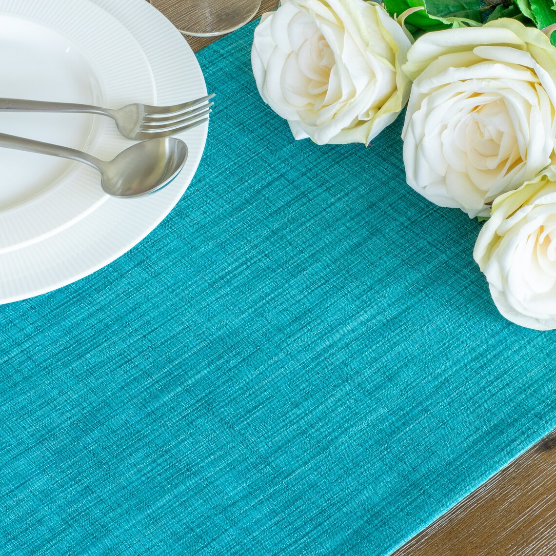 Teal Extra Long Table Runner With Ruffles 120 inches For Etsy