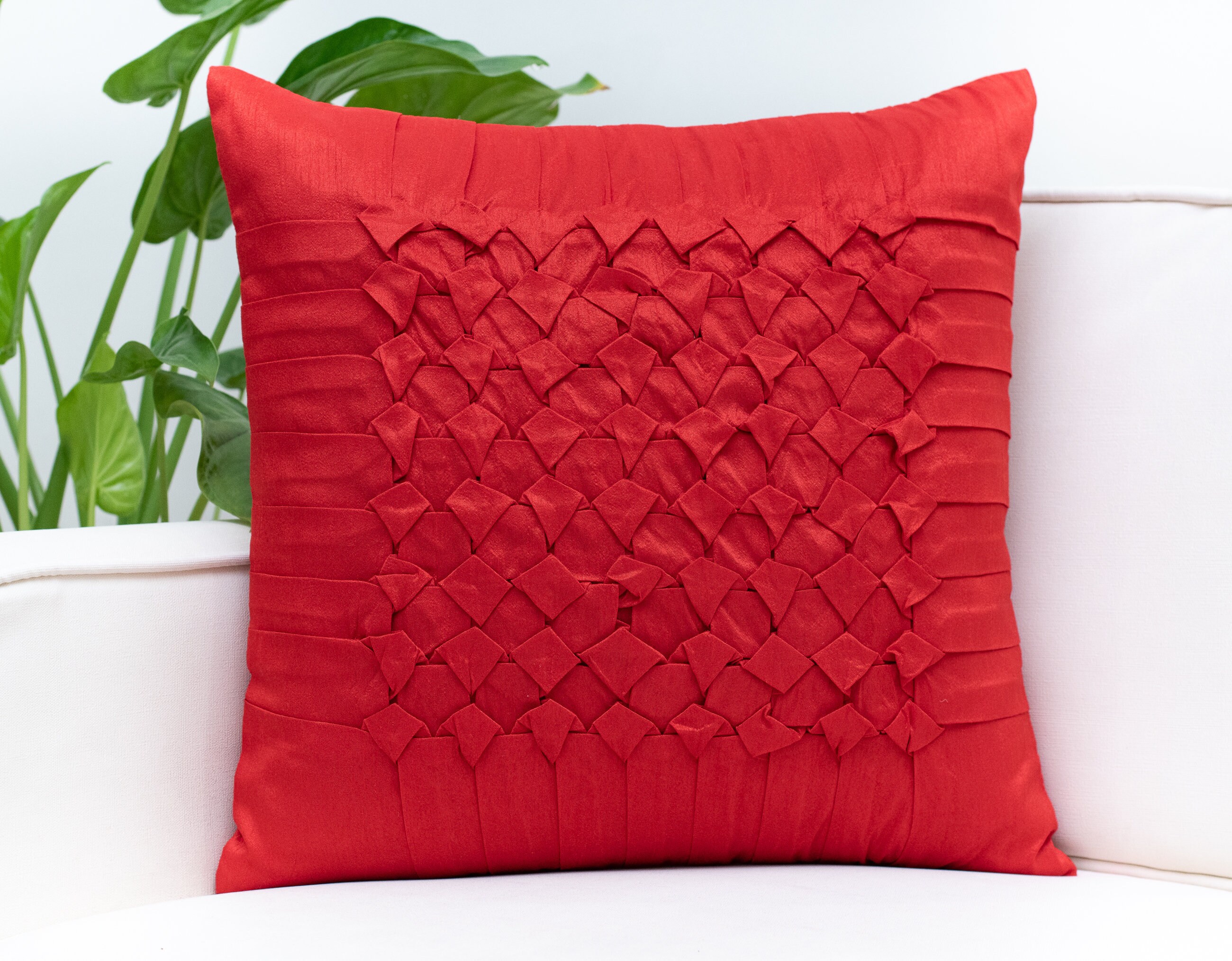 Red Throw Pillow Covers 16x16 inch Box Pleated Decorative & Etsy