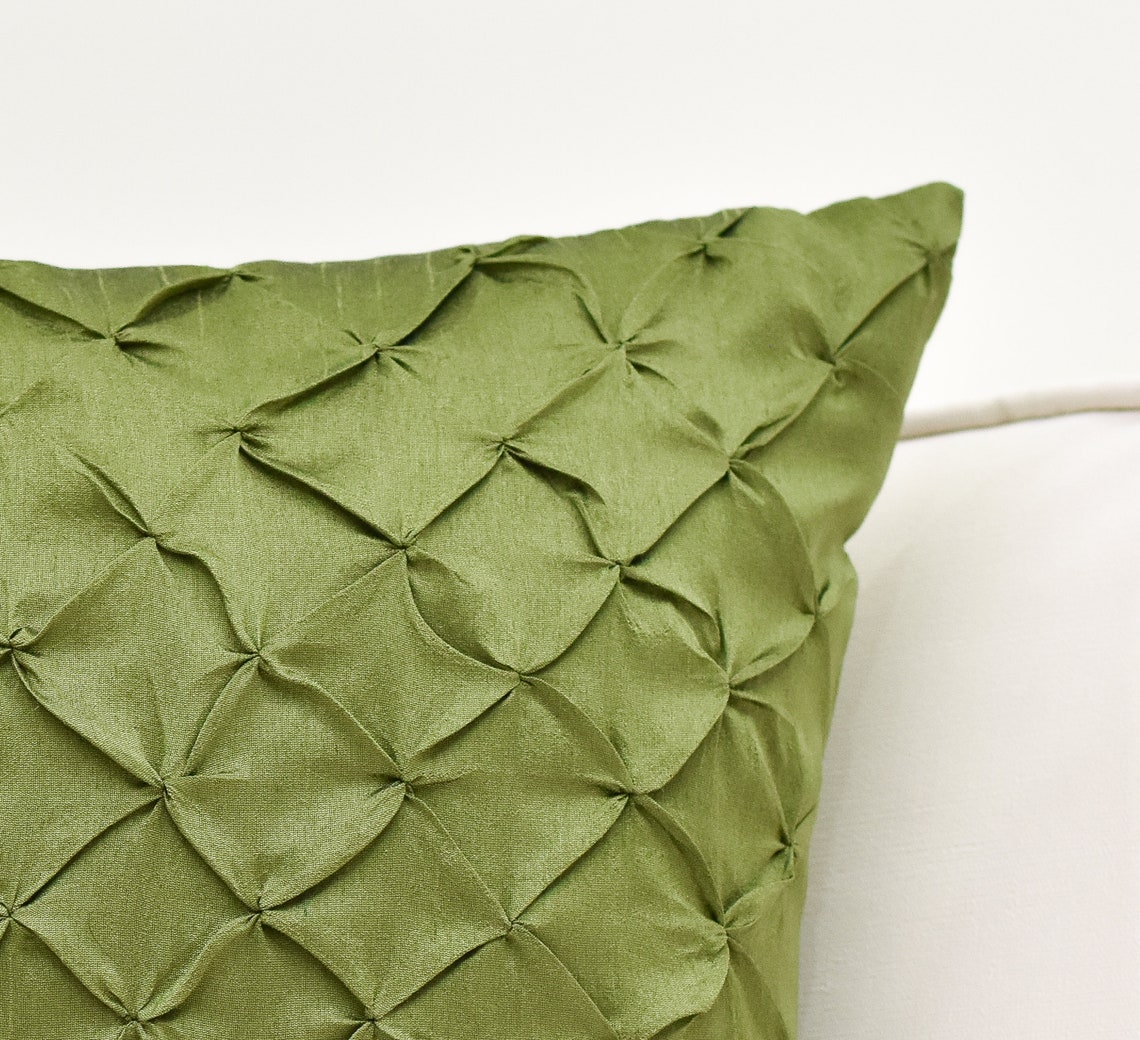 Moss Green Throw Pillow Cover Pinch Pleat Textured Pillow Etsy