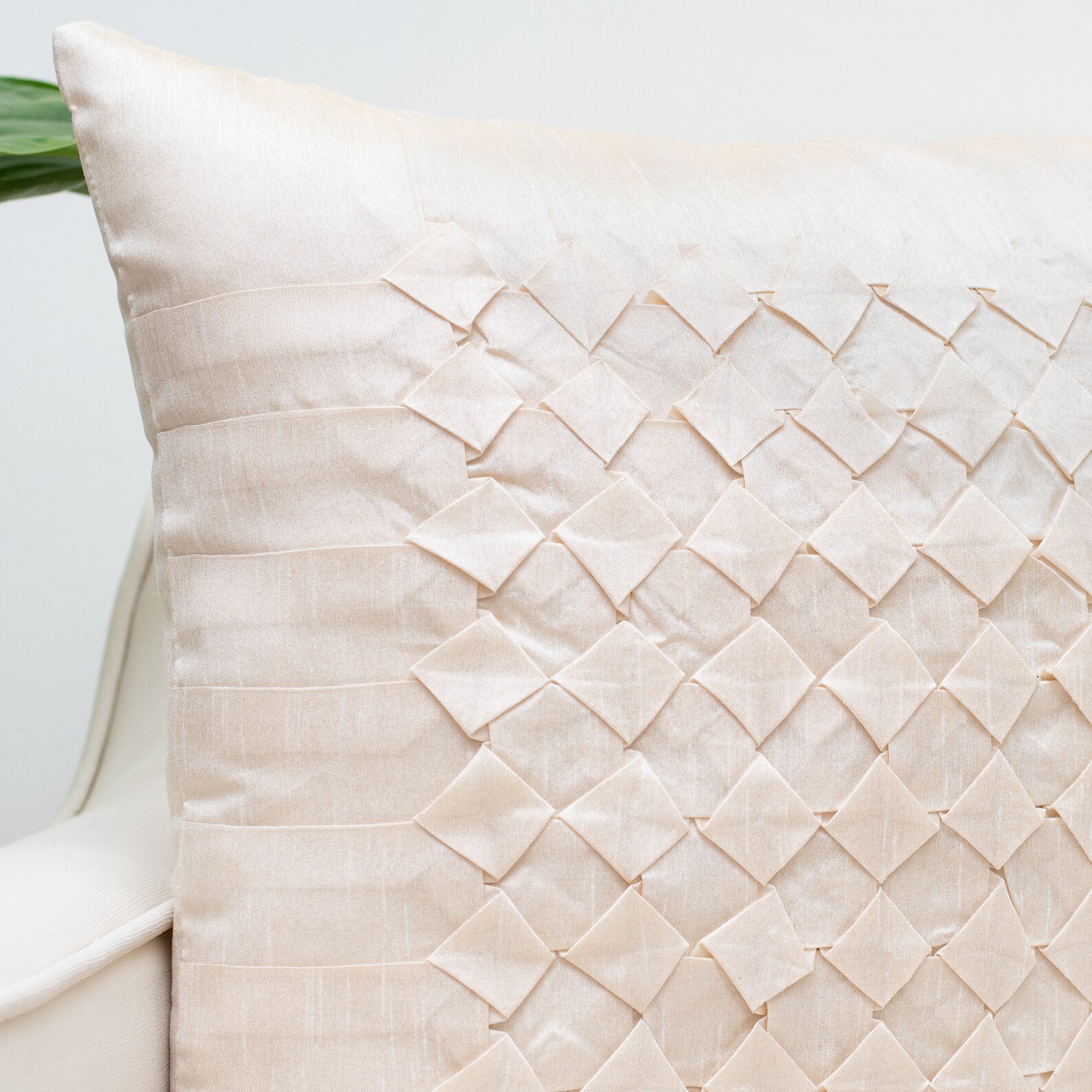 Cream Throw Pillow Covers 16x16 Inch Box Pleated Decorative Etsy