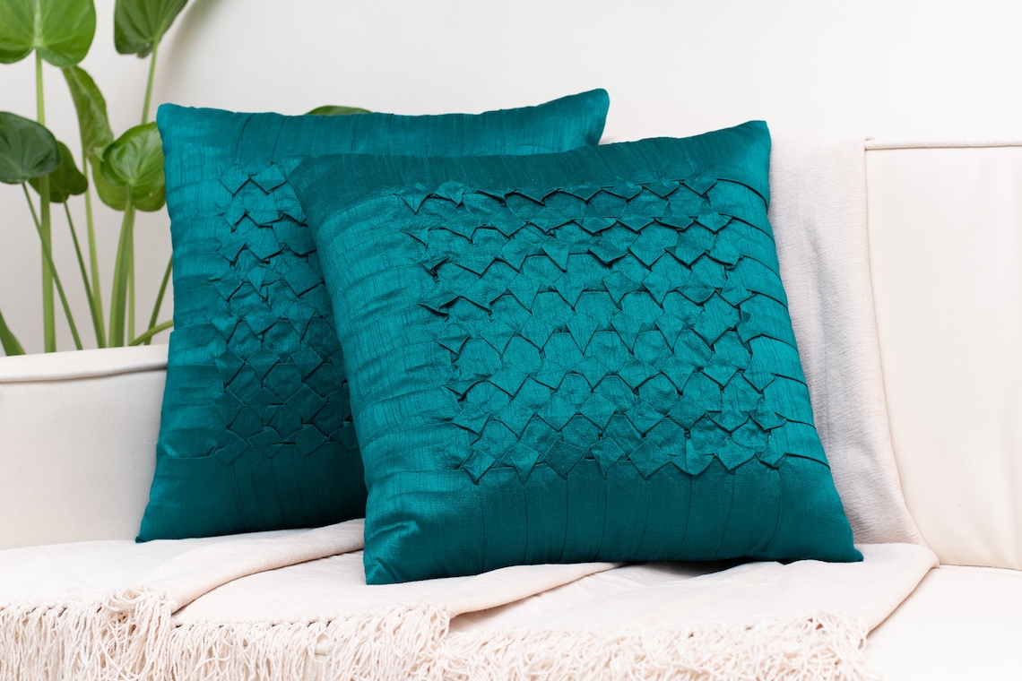 Dark Teal Pillow Covers 18x18 inch Box Pleated Decorative & Etsy