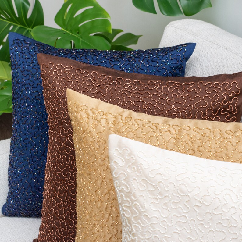 Dark Blue Accent Pillow Cover 14x14 inch Embroidered Etsy