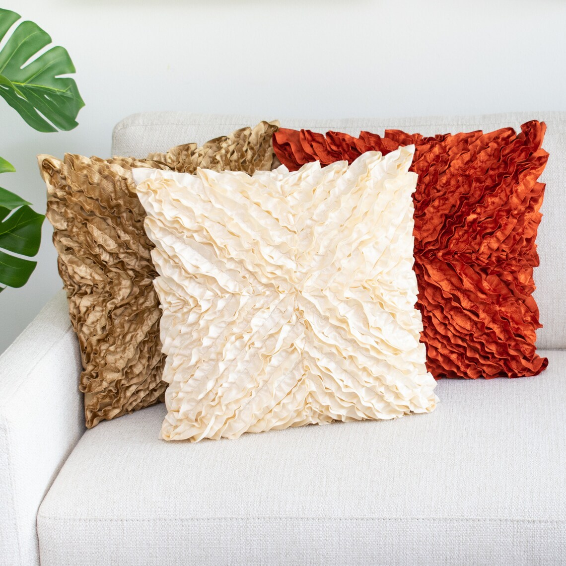Rust Textured Accent Pillow Cover with Ruffles 12x12 inch Etsy