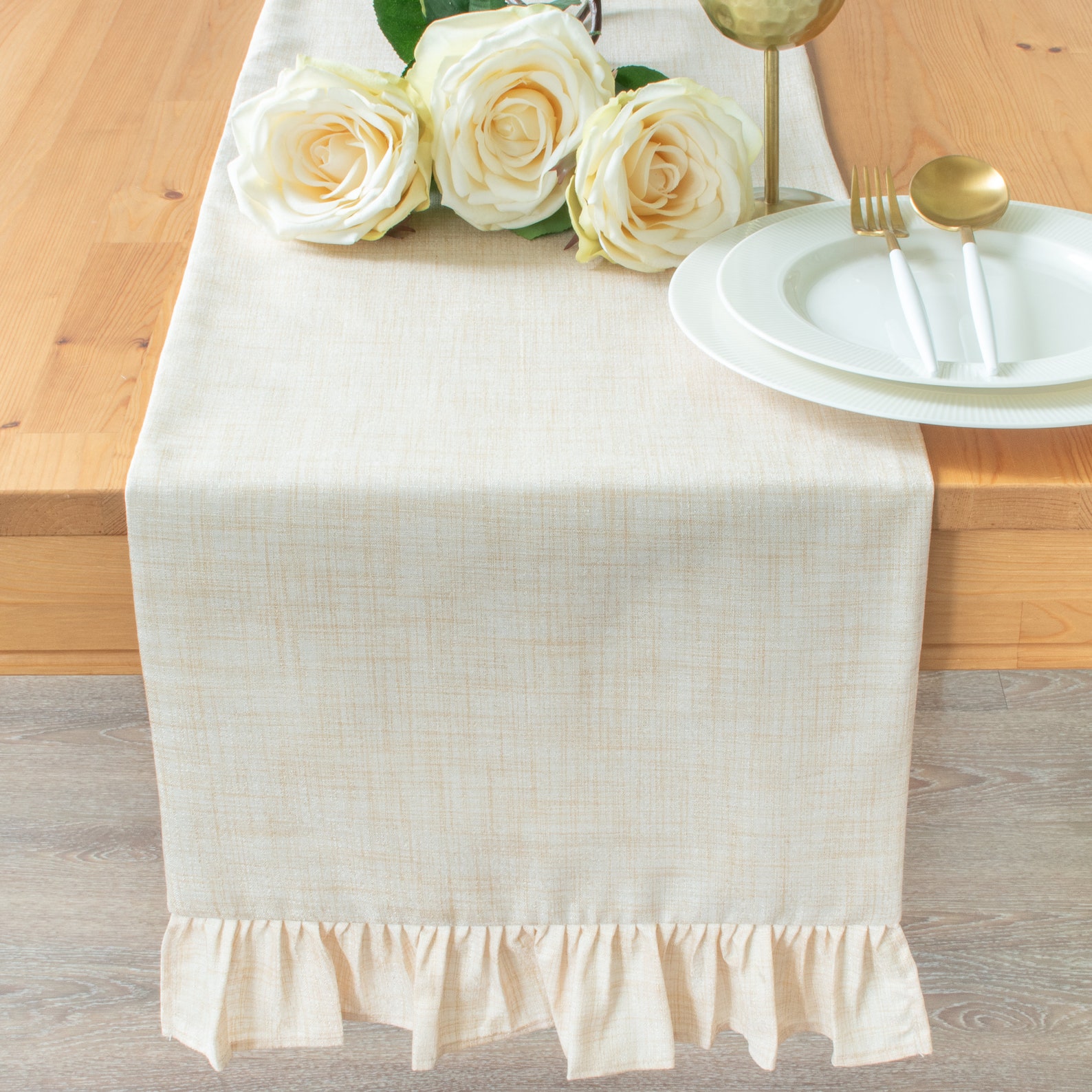 Ivory Extra Long Table Runner With Ruffles 120 Inches for Etsy