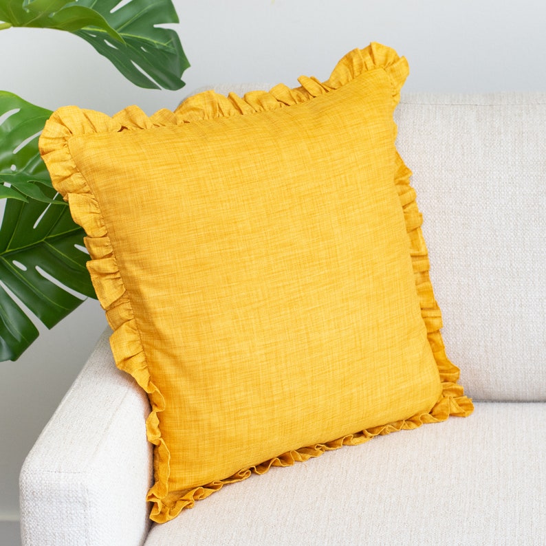 Yellow Solid Euro Sham Pillow Cover with Frills 26x26 inch Etsy