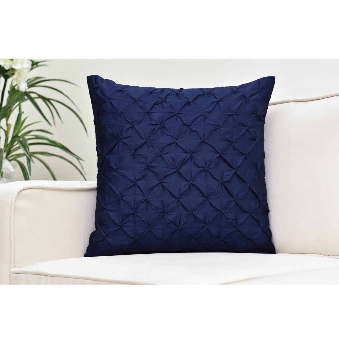 Navy Blue Pillow Cover With Pinch Pleats Textured Throw | Etsy