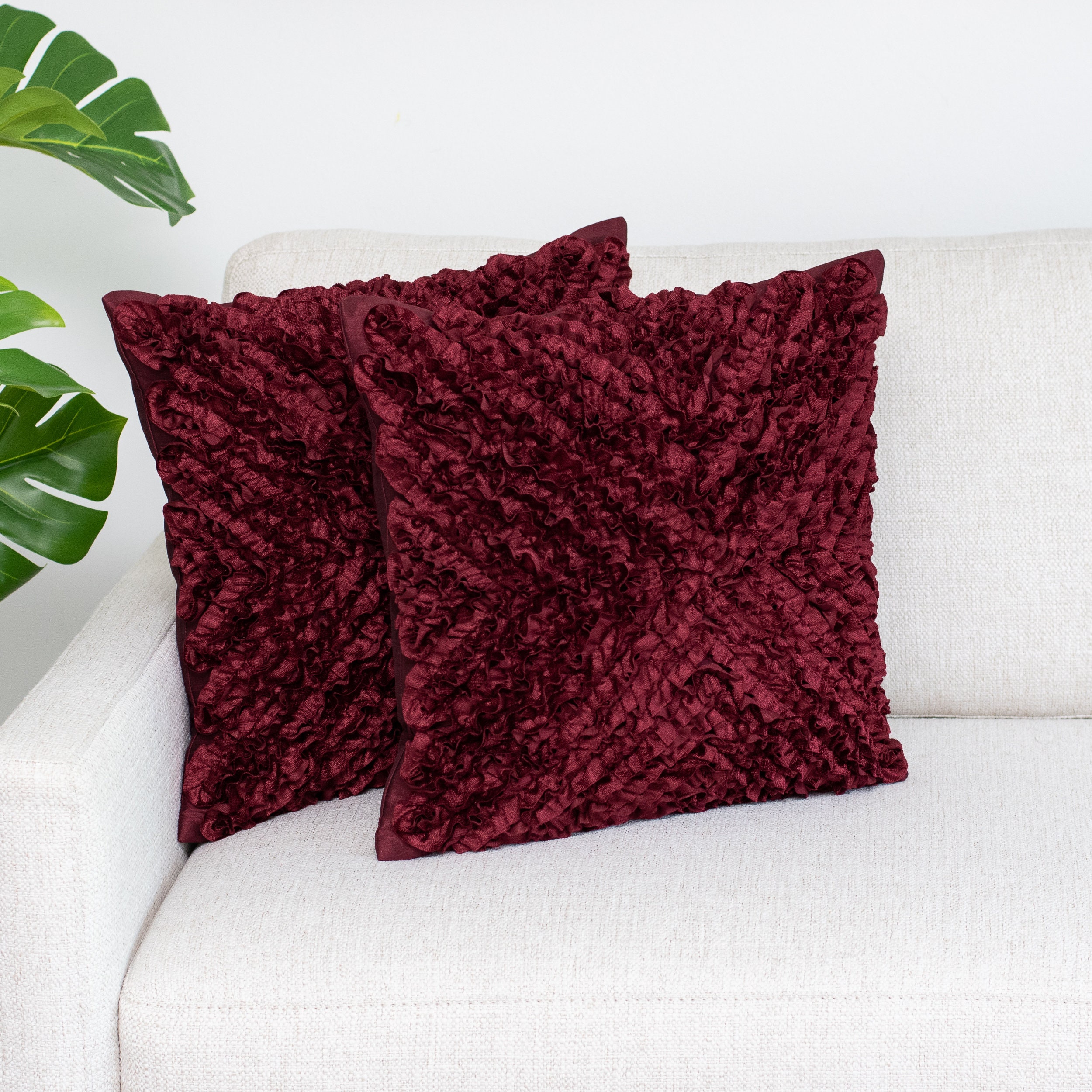 Maroon Textured Throw Pillow Cover with Ruffles 18x18 inch Etsy